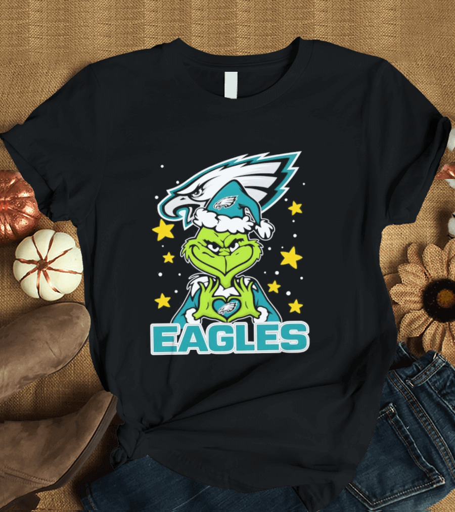 Philadelphia Eagles Christmas Grinch Heart Love T-Shirt