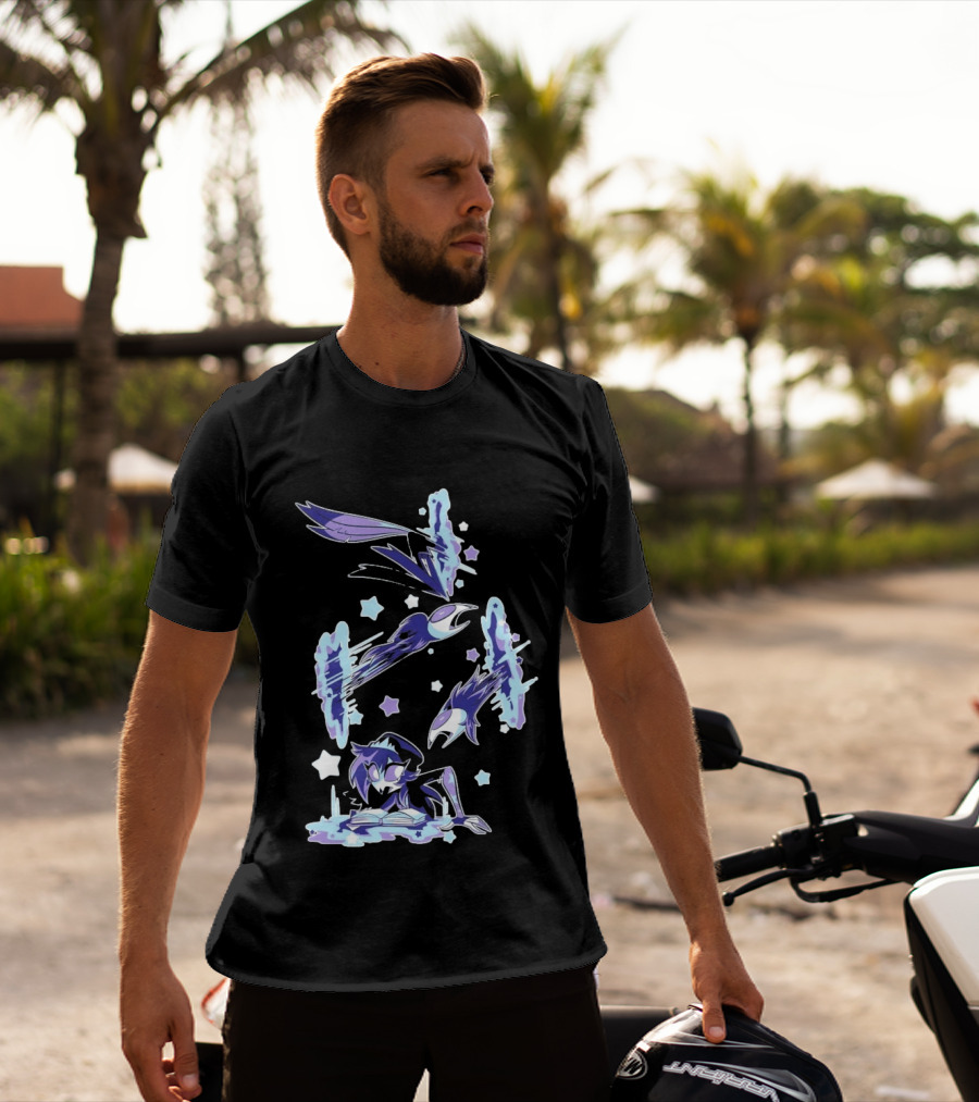 Shark Robot Octavia Portal Animated Illustration With Stars And Blue Avian T-Shirt