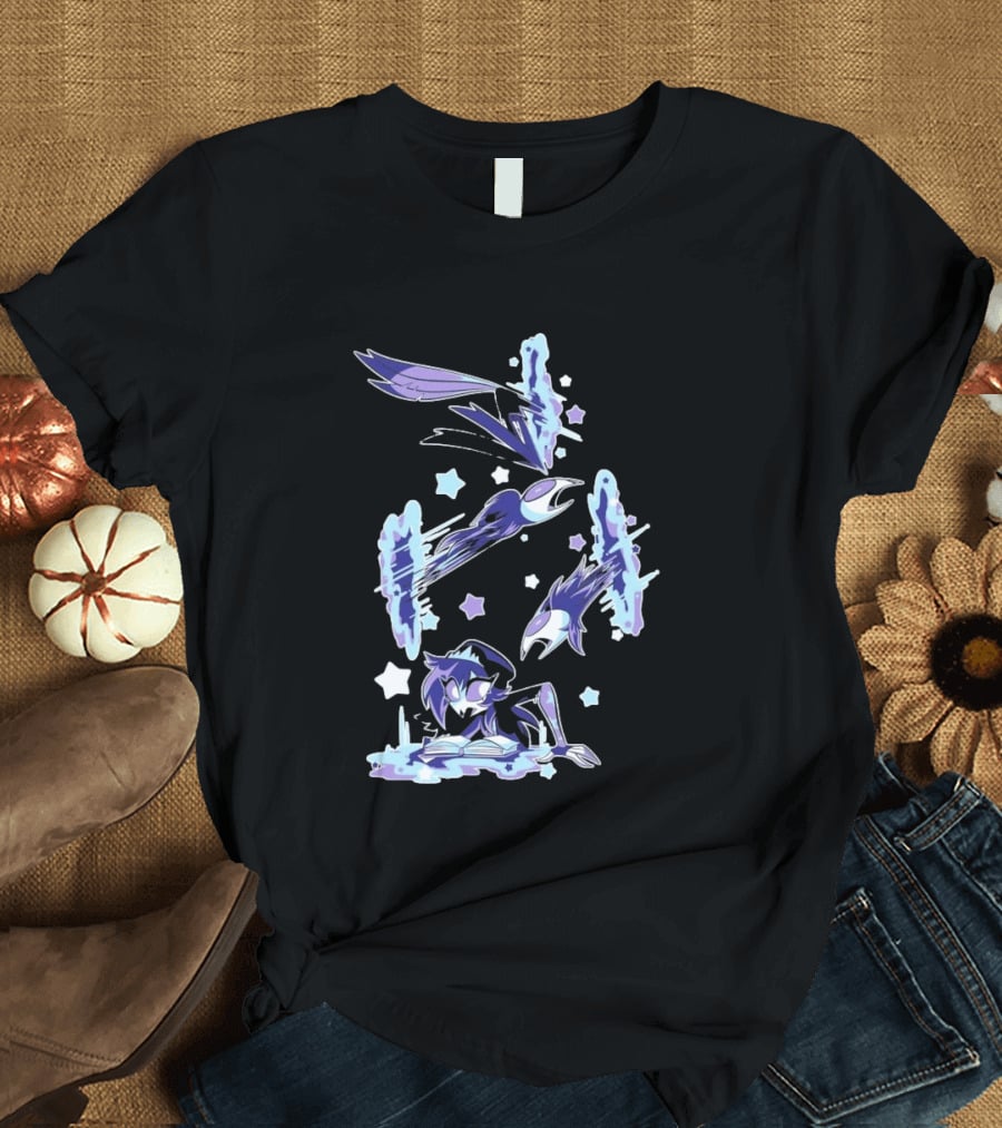 Shark Robot Octavia Portal Animated Illustration With Stars And Blue Avian T-Shirt