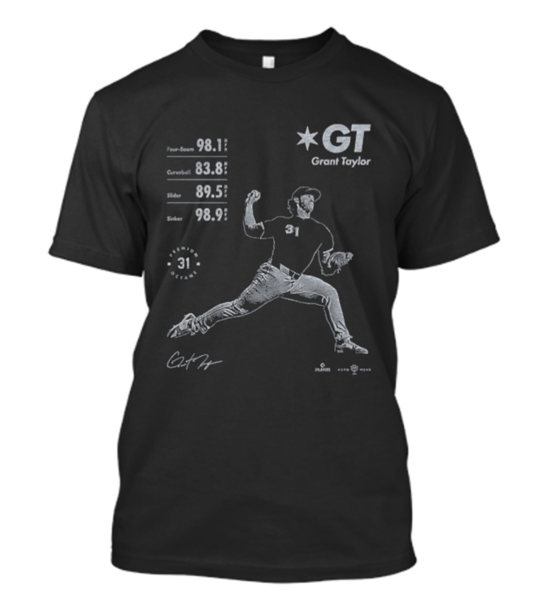 Grant Taylor GT Baseball Pitcher Statistics Graphic 31 T-Shirt