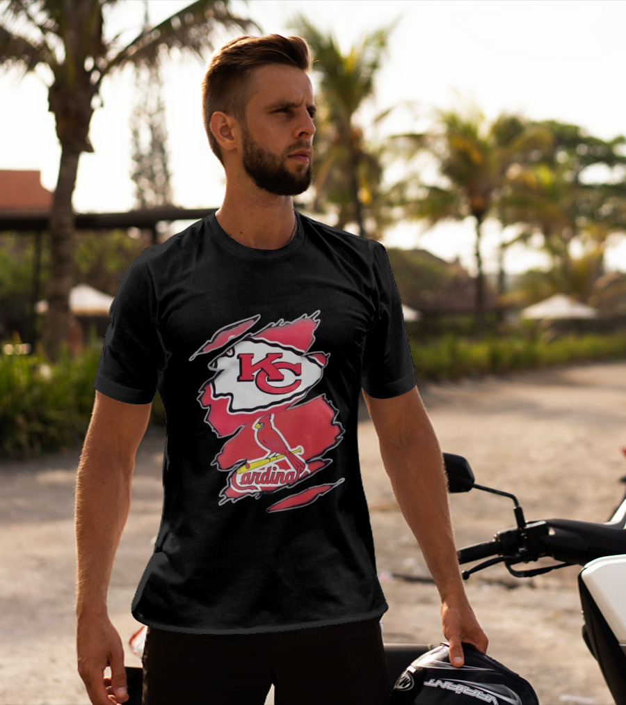 Kansas City Chiefs St Louis Cardinals Torn Fabric Logo Chiefs Cardinals Fan T-Shirt