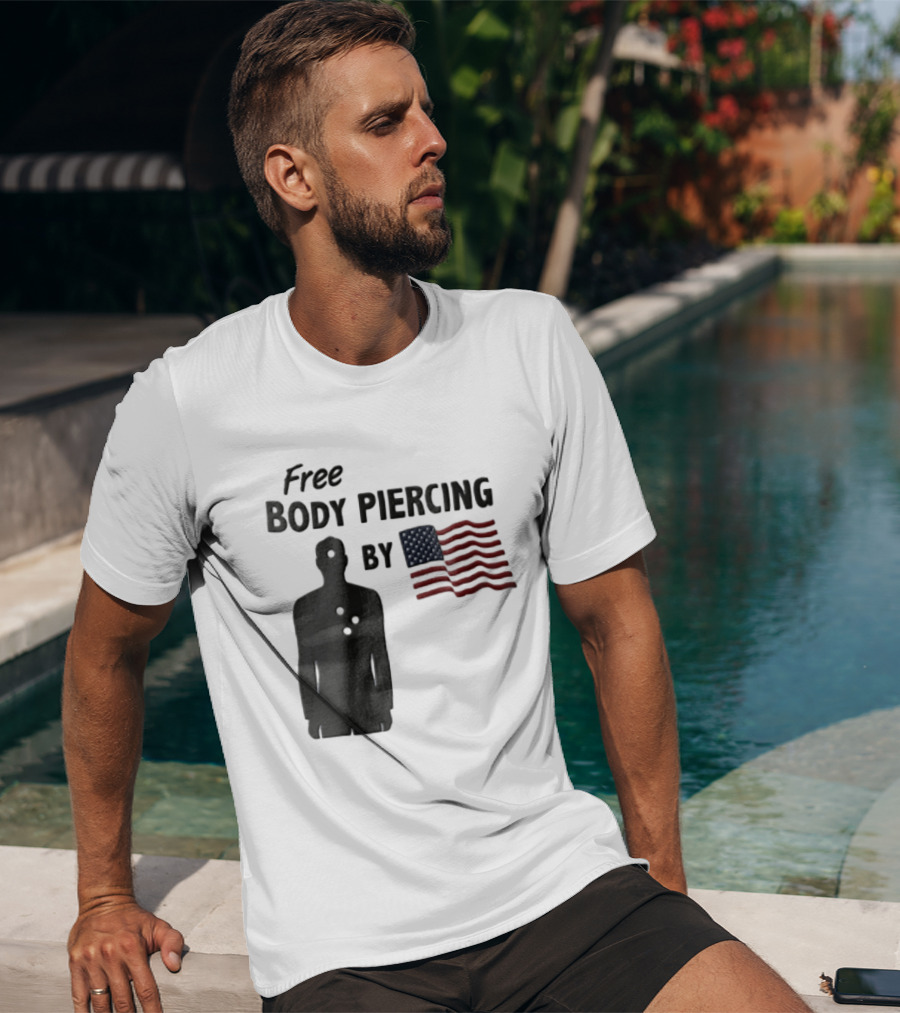 Free Body Piercing By Bullet Holes USA Flag T-Shirt