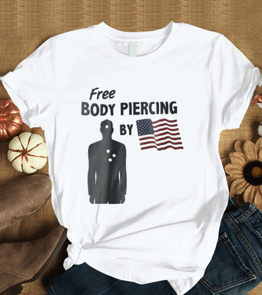 Free Body Piercing By Bullet Holes USA Flag T-Shirt