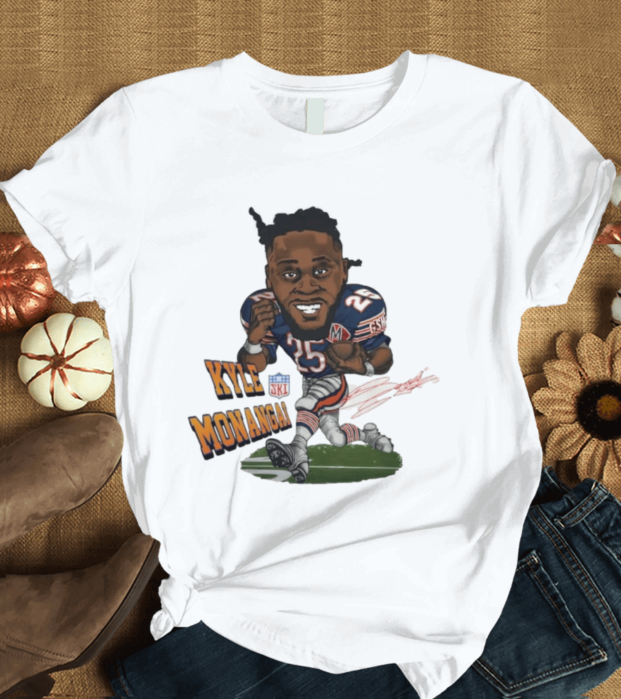 Kyle Monangai No 25 Chicago Bears Caricature Football T-Shirt