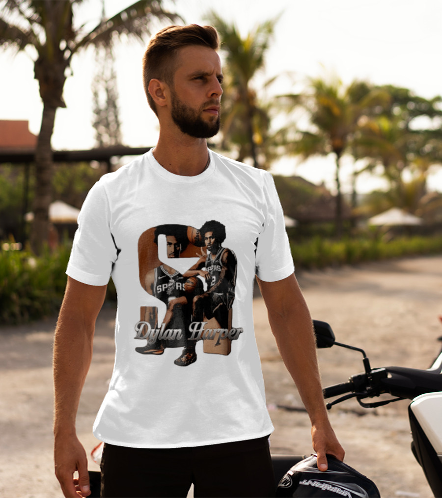 San Antonio Spurs Dylan Harper 2 Sitting Holding Basketball T-Shirt