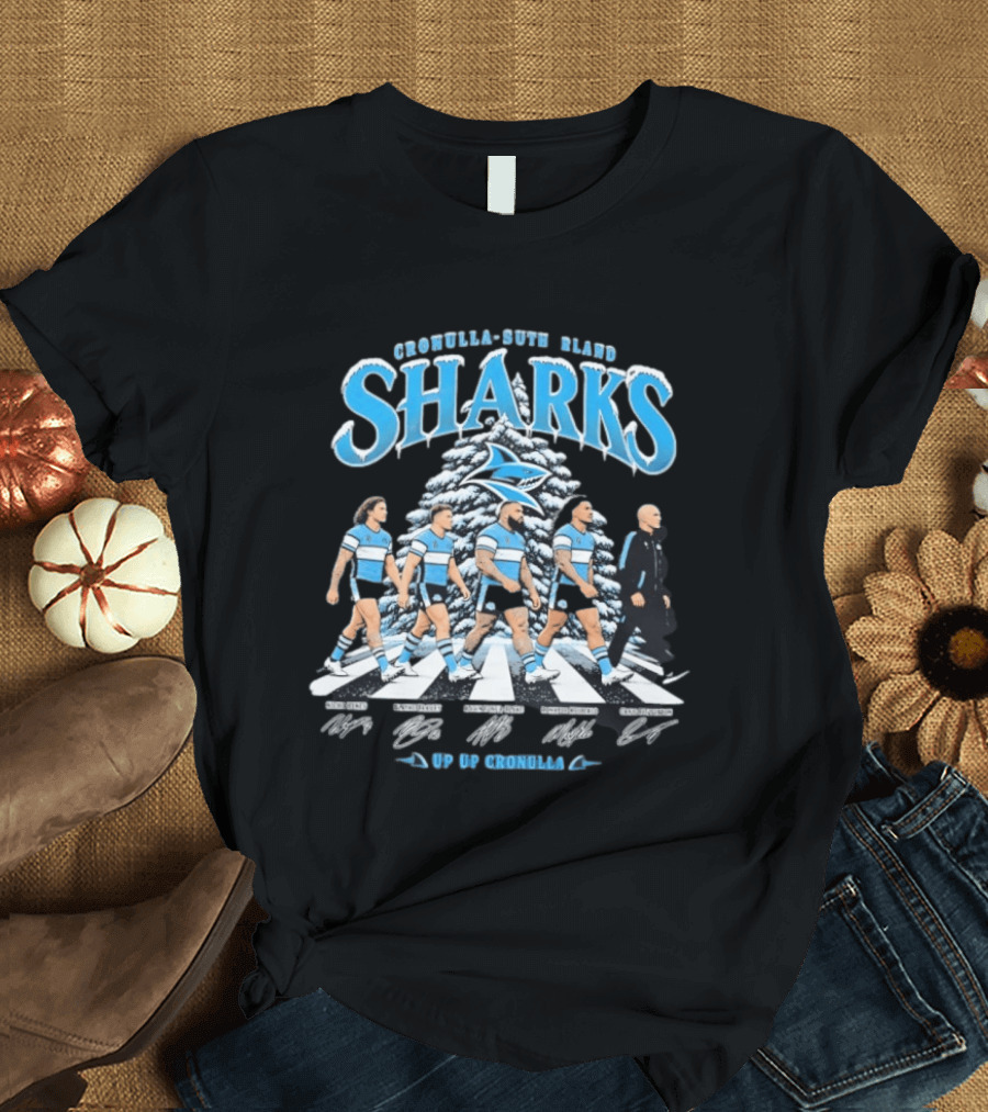 Cronulla Sutherland Sharks Up Up Cronulla Abbey Road Christmas Signatures T-Shirt