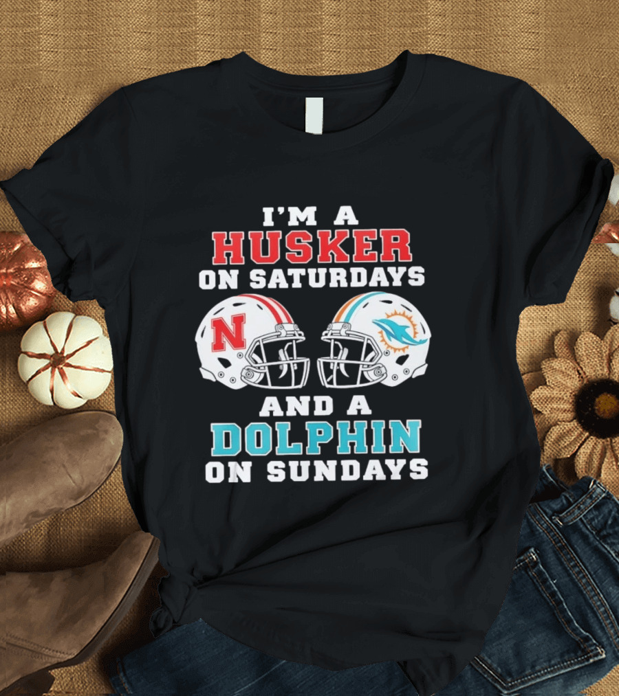 Husker Saturdays And Dolphin Sundays Football Fan Gear T-Shirt