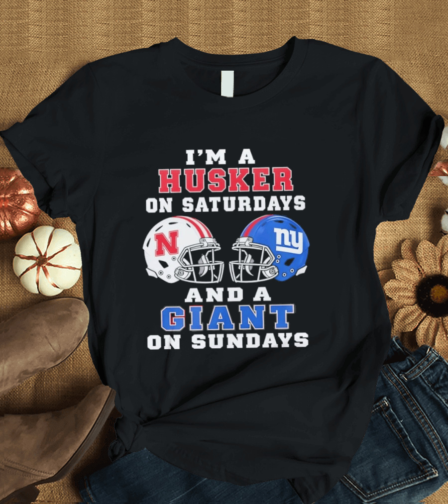 I'm A Husker On Saturdays And A Giant On Sundays Football Helmets T-Shirt