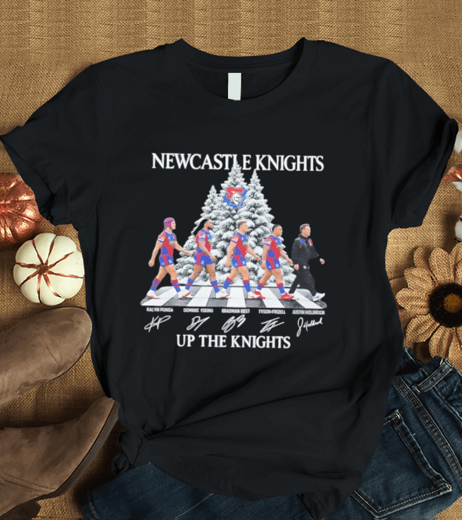 Newcastle Knights Up The Knights Abbey Road Christmas Signatures T-Shirt