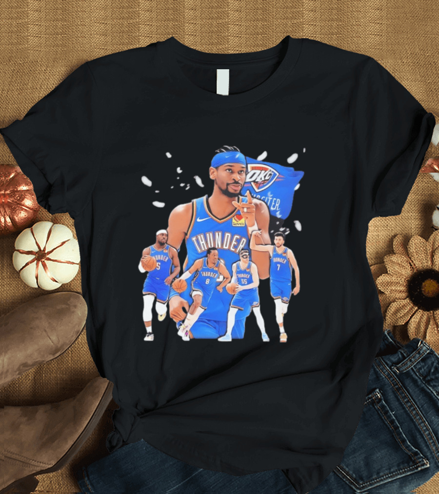 Oklahoma City Thunder 2026 NBA Players Collage With OKC Thunder Logo And Basketball Team Members T-Shirt