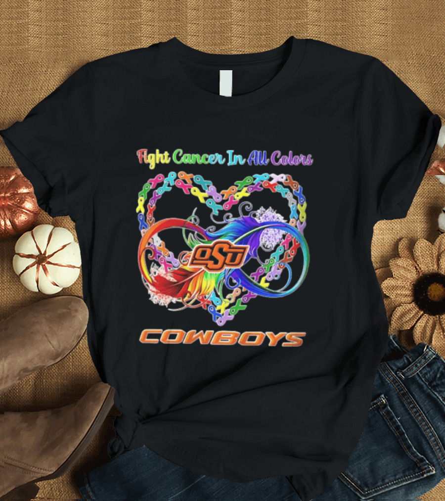 Cowboys Fight Cancer In All Colors OSU Heart Ribbon T-Shirt