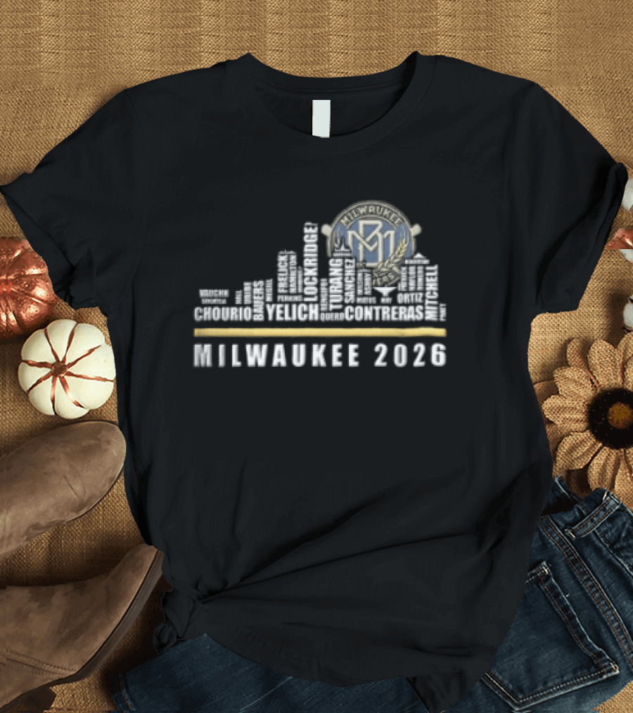 Milwaukee Brewers 2026 Skyline Text Design MLB T-Shirt