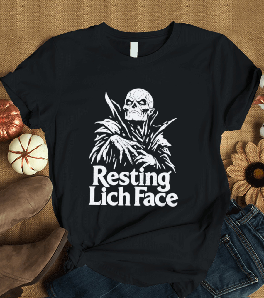 Resting Lich Face Skeleton Halloween 2026 T-Shirt