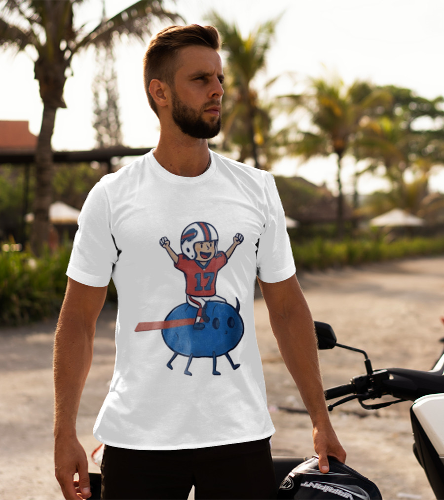 Buffalo Bills Josh Allen 17 Cartoon Character Riding Blue Creature T-Shirt