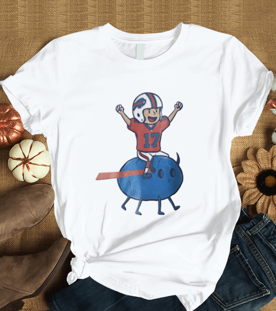 Buffalo Bills Josh Allen 17 Cartoon Character Riding Blue Creature T-Shirt