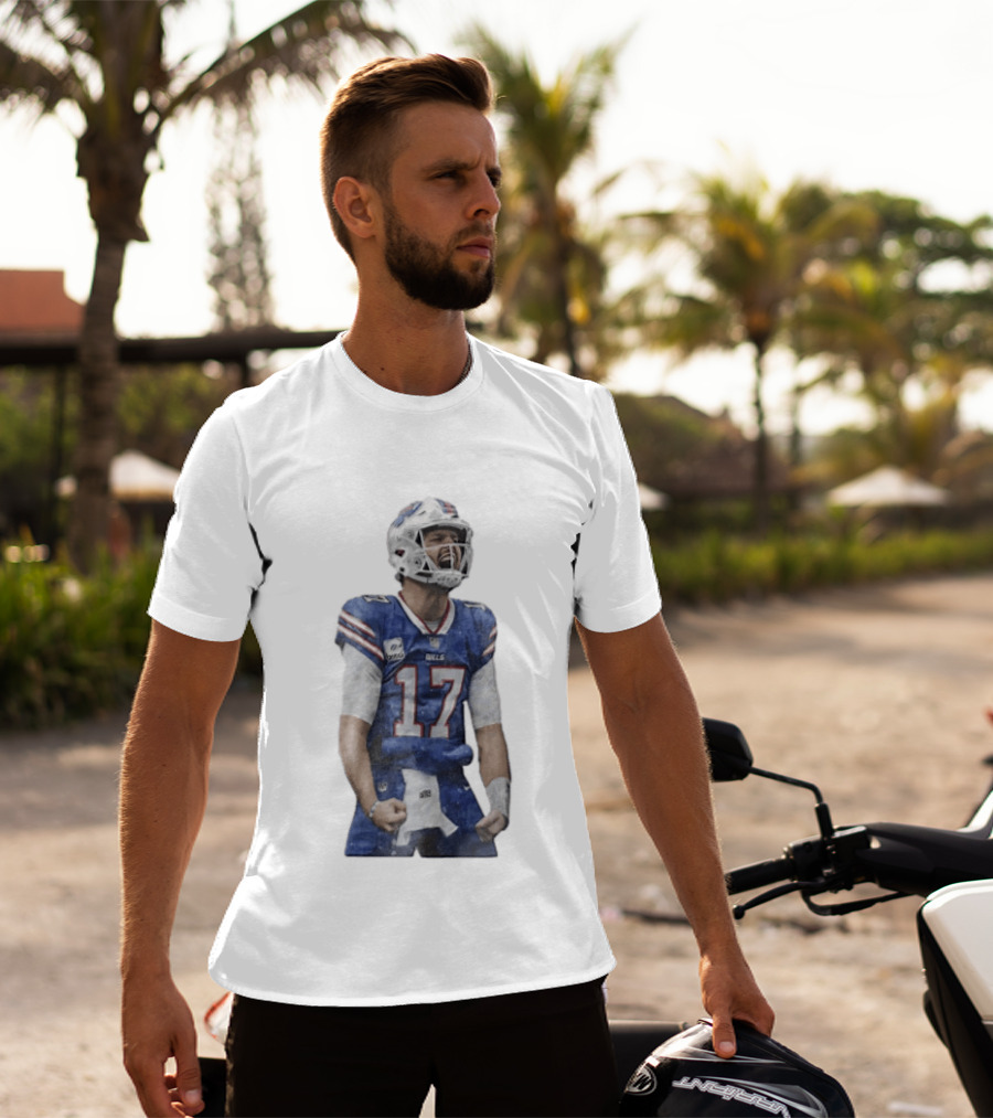 Buffalo Bills Josh Allen 17 Celebrating Football Watercolor T-Shirt