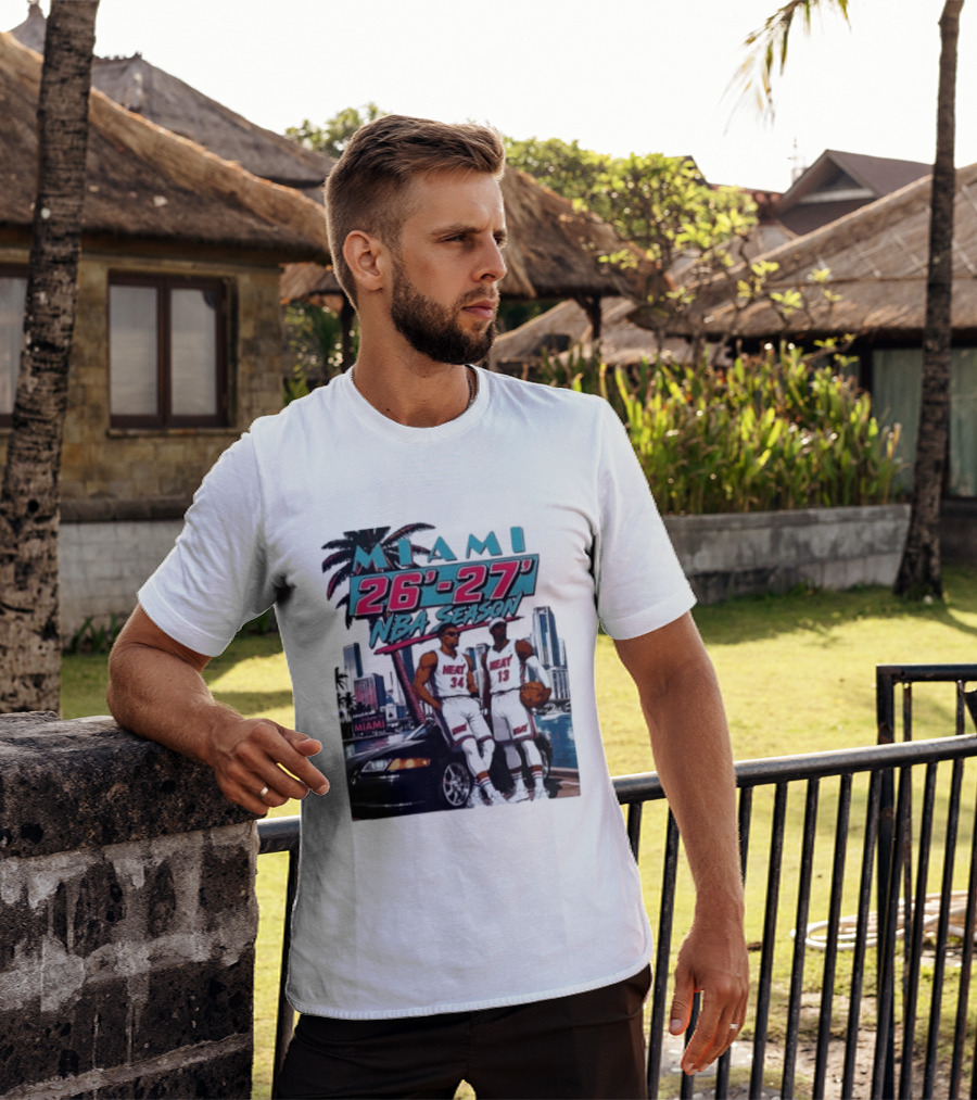Miami Heat 26 27 NBA Season Palm Trees Skyline Players T-Shirt