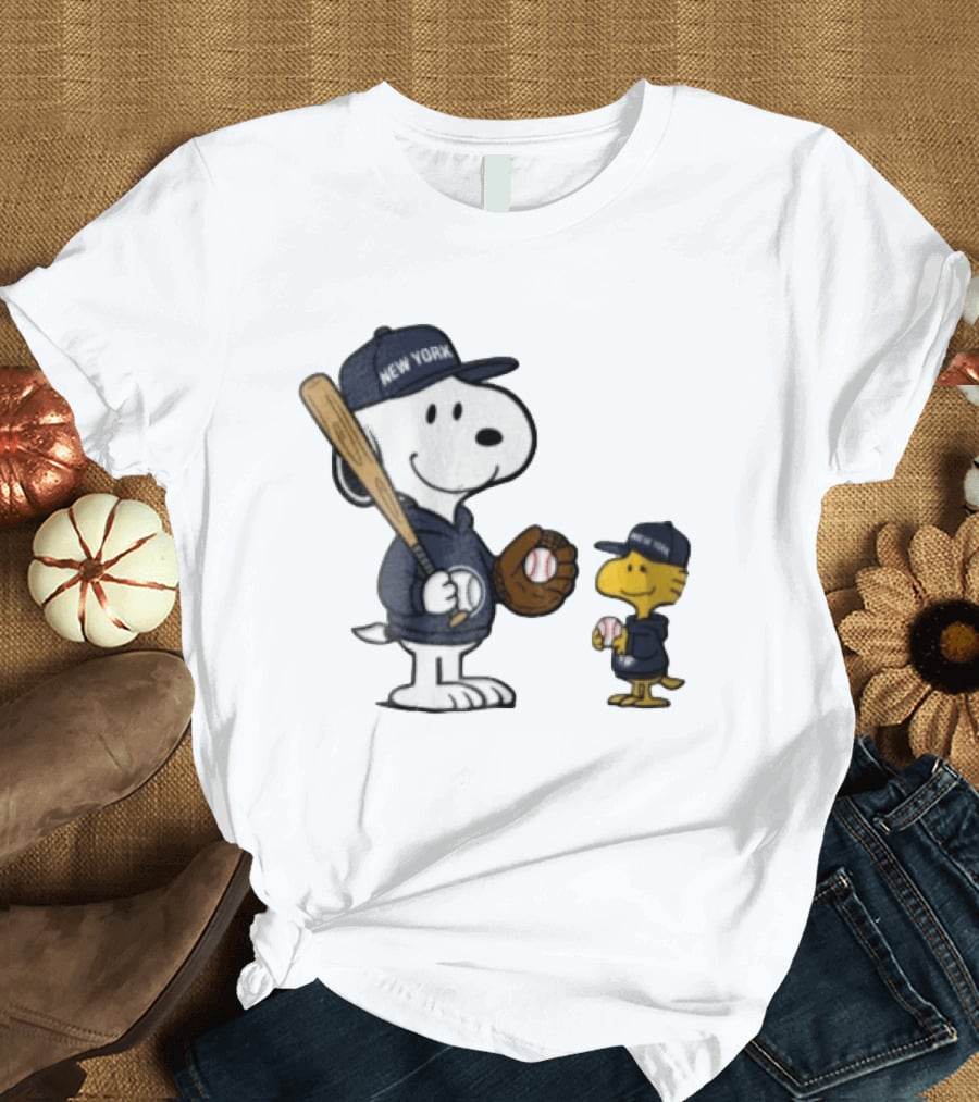 New York Yankees Snoopy Woodstock Baseball Cartoon Peanuts Sports Fan Collection T-Shirt