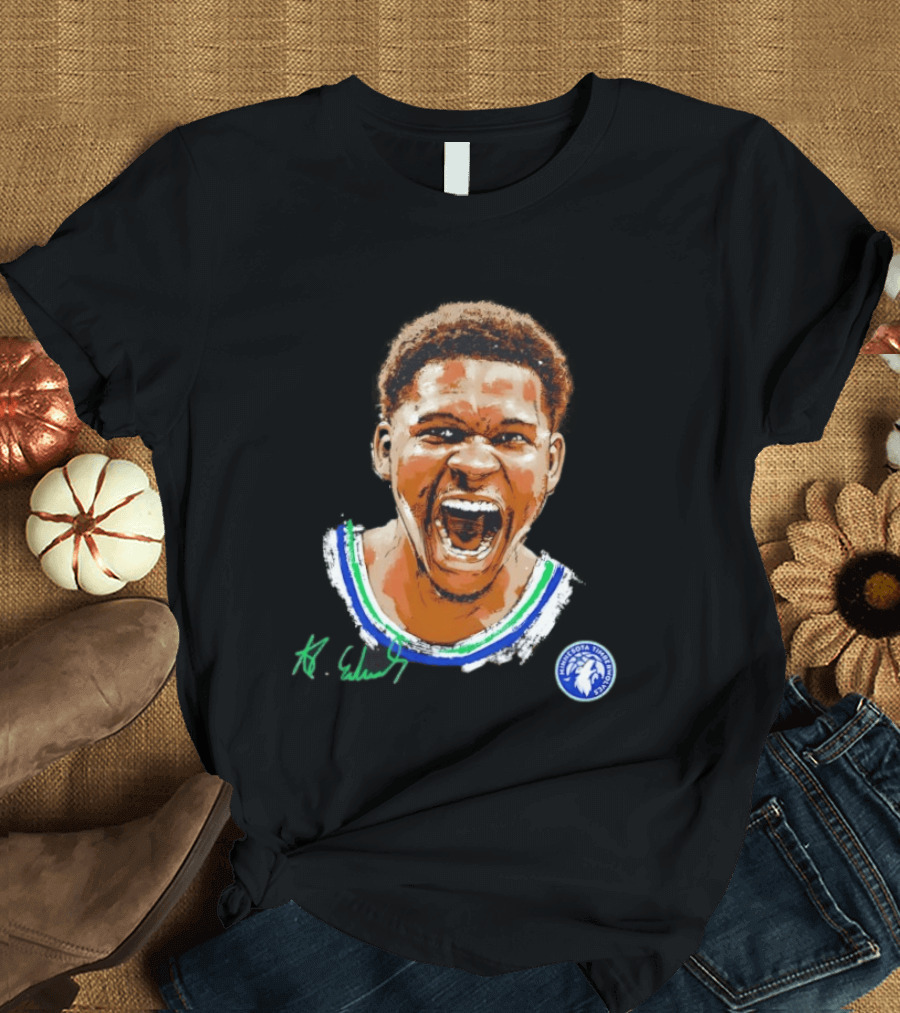 Anthony Edwards Minnesota Timberwolves Basketball Player Signature T-Shirt