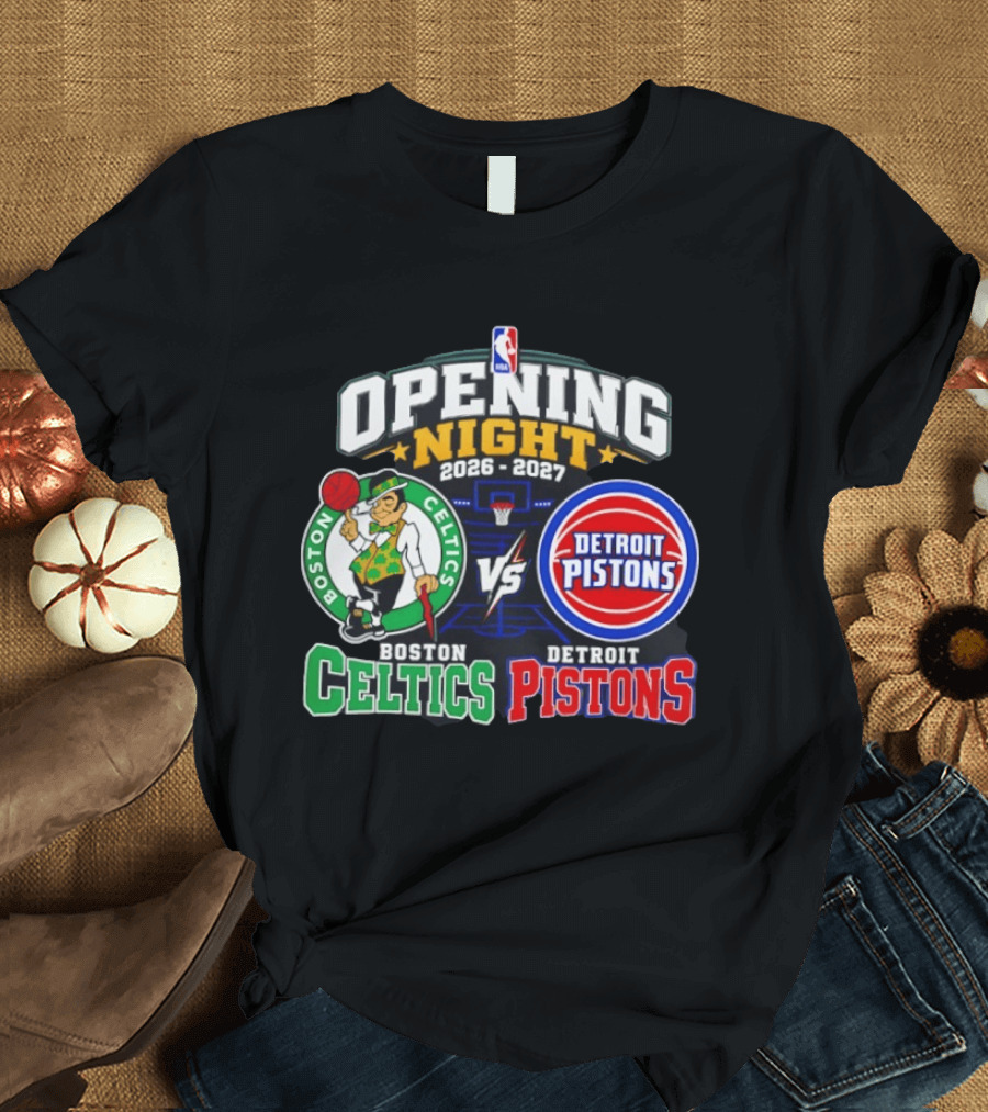 Boston Celtics Vs Detroit Pistons NBA Opening Night 2026 2027 Matchup Logos And Teams T-Shirt