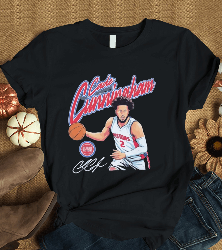 Cade Cunningham No 2 Detroit Pistons Basketball Player Bold Script T-Shirt