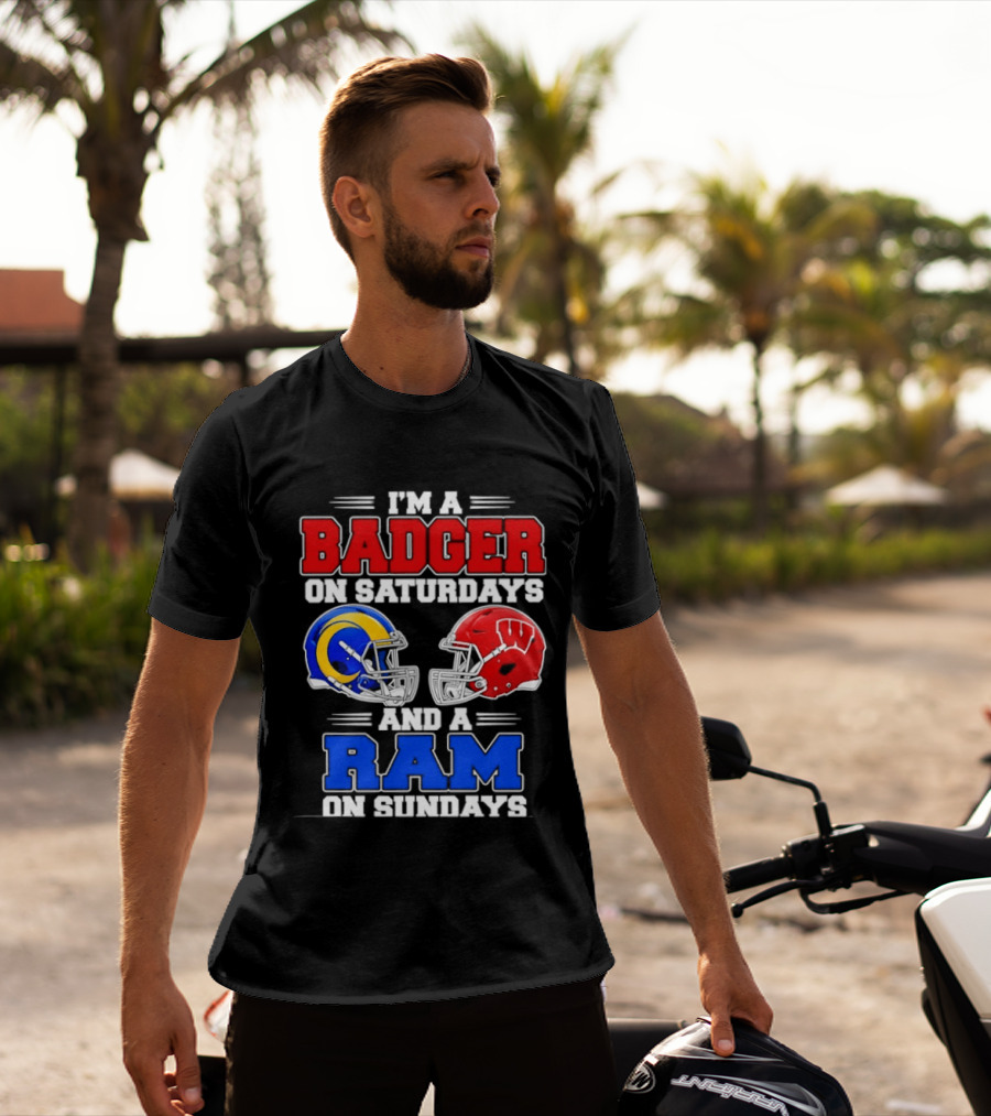 I'm A Badger On Saturdays And A Ram On Sundays Sports Fan Helmets T-Shirt