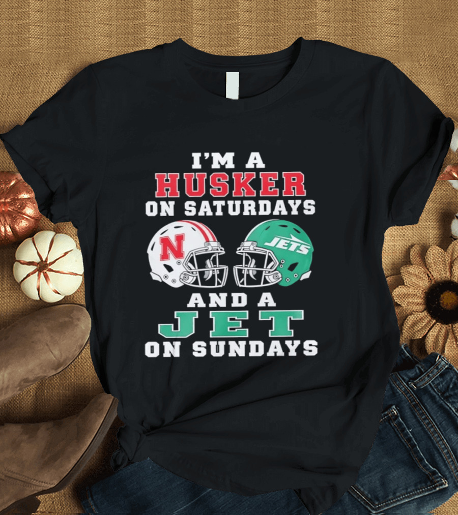 I'm A Husker On Saturdays Nebraska Fan And A Jet On Sundays New York Supporter Football Helmets T-Shirt