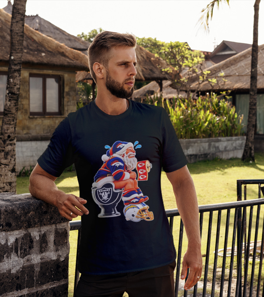 Denver Broncos Santa Claus Raiders Toilet Chiefs Paper Chargers Helmet T-Shirt