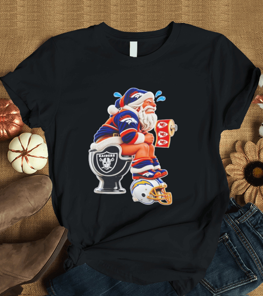 Denver Broncos Santa Claus Raiders Toilet Chiefs Paper Chargers Helmet T-Shirt