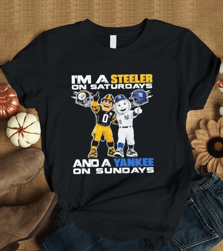 I'm A Steeler On Saturdays And A Yankee On Sundays Football Baseball Mascots T-Shirt