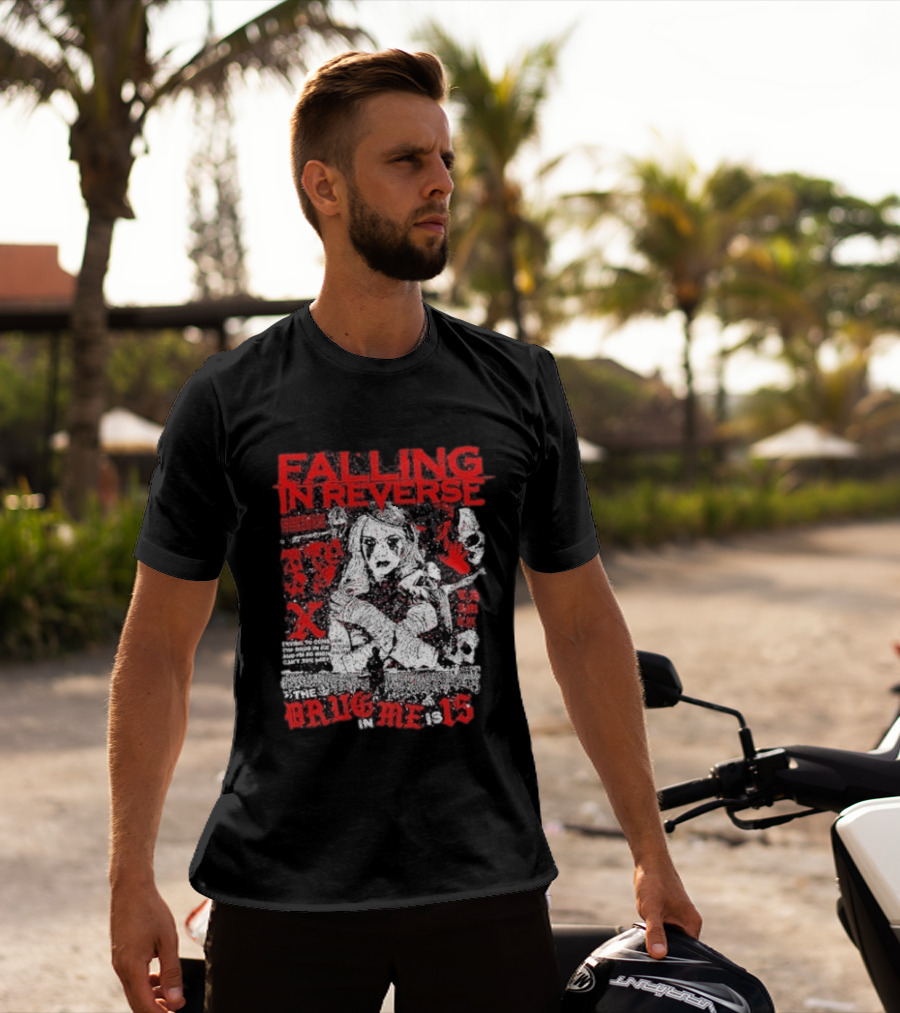 Falling In Reverse The Drug In Me Is 15 Anniversary Punk Gothic Red Text And Illustrations T-Shirt