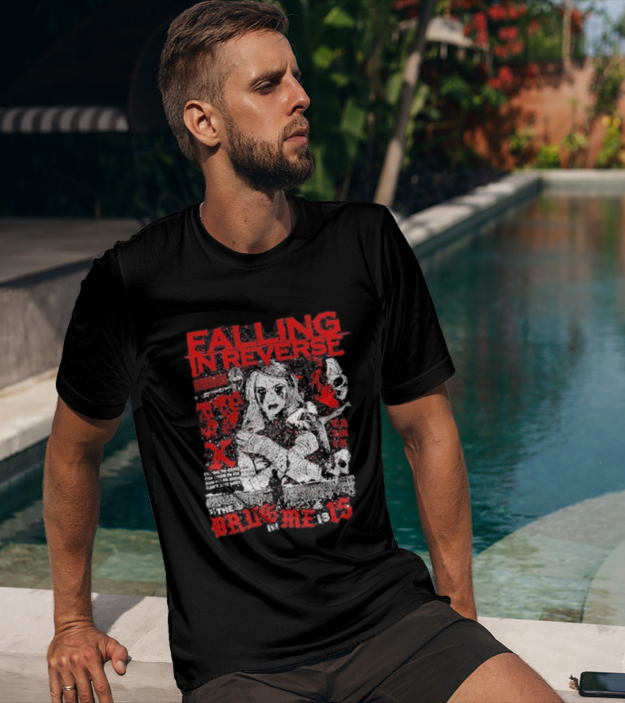 Falling In Reverse The Drug In Me Is 15 Anniversary Punk Gothic Red Text And Illustrations T-Shirt