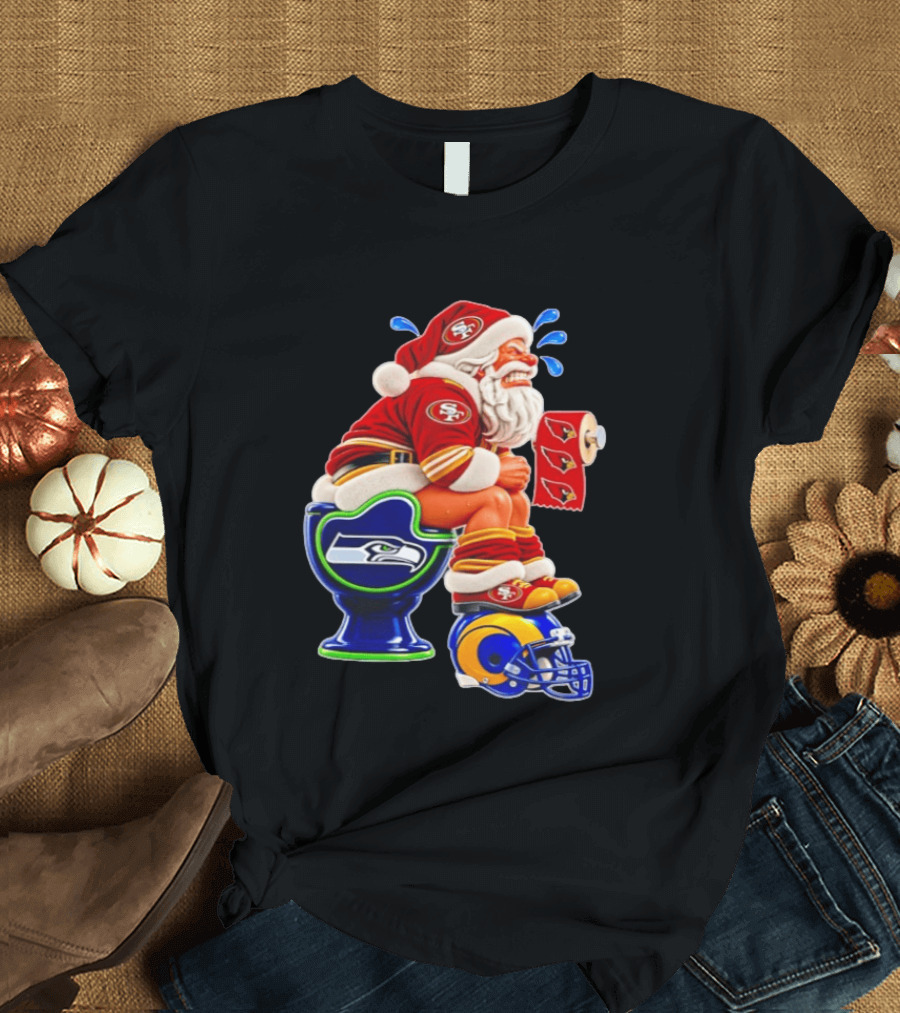 San Francisco 49ers Santa Claus Seahawks Toilet Cardinals Rams Humor T-Shirt