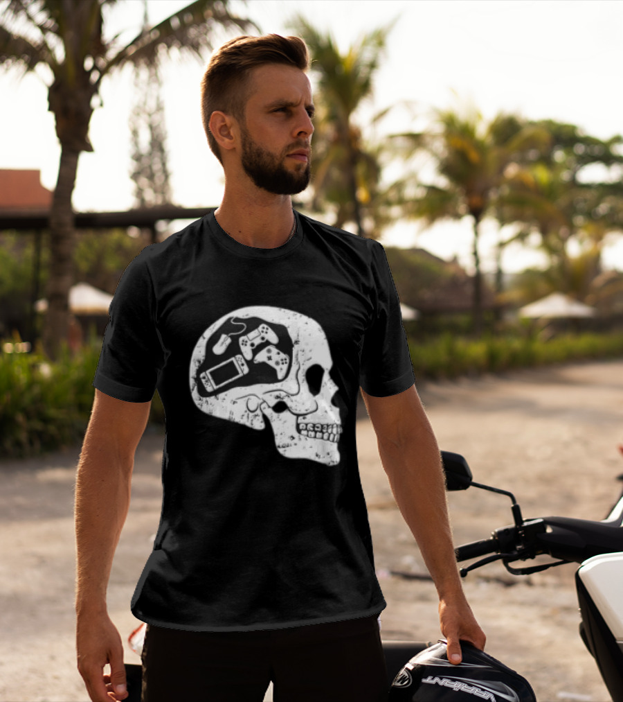 Skull Brain Gaming Controllers Mouse Video Game Lovers T-Shirt
