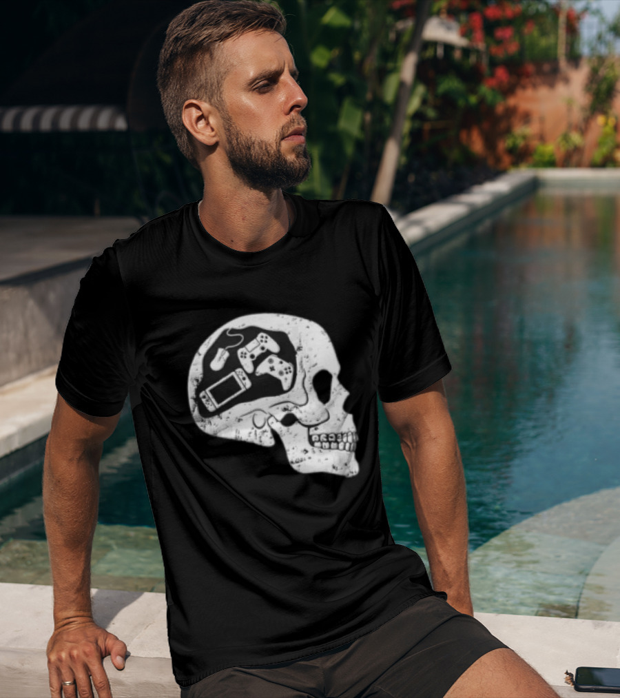 Skull Brain Gaming Controllers Mouse Video Game Lovers T-Shirt