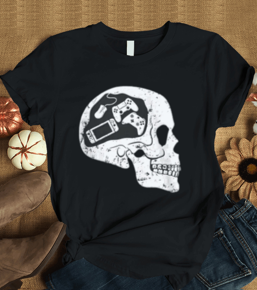 Skull Brain Gaming Controllers Mouse Video Game Lovers T-Shirt