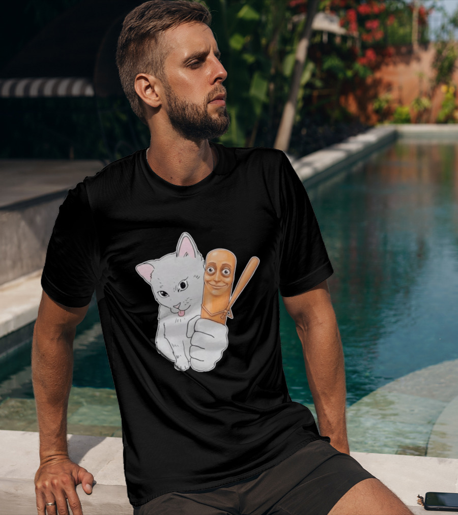 Gray Cat With Smiling Baseball Bat T-Shirt