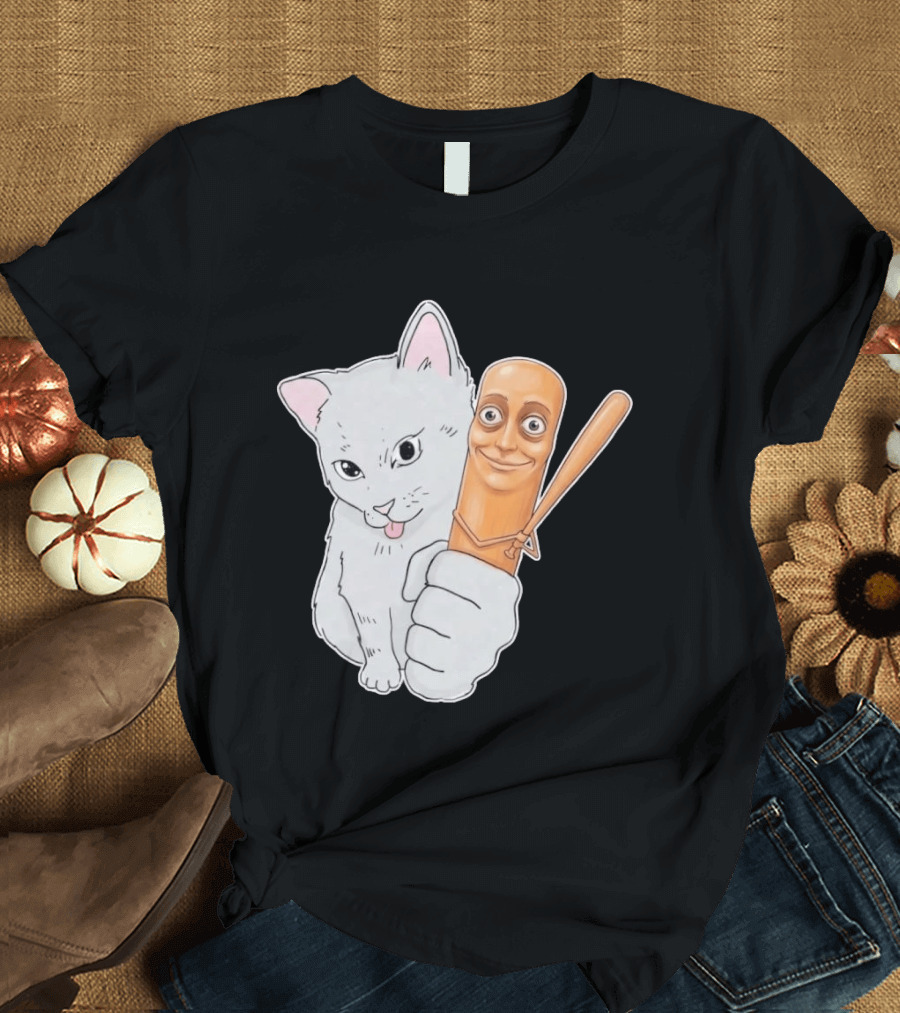 Gray Cat With Smiling Baseball Bat T-Shirt