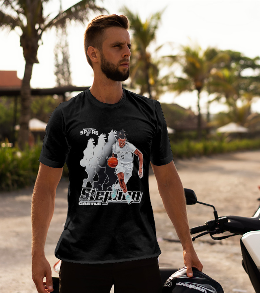 San Antonio Spurs Stephon Castle Dribbling Action T-Shirt