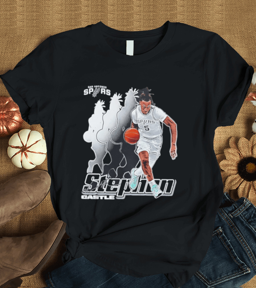 San Antonio Spurs Stephon Castle Dribbling Action T-Shirt