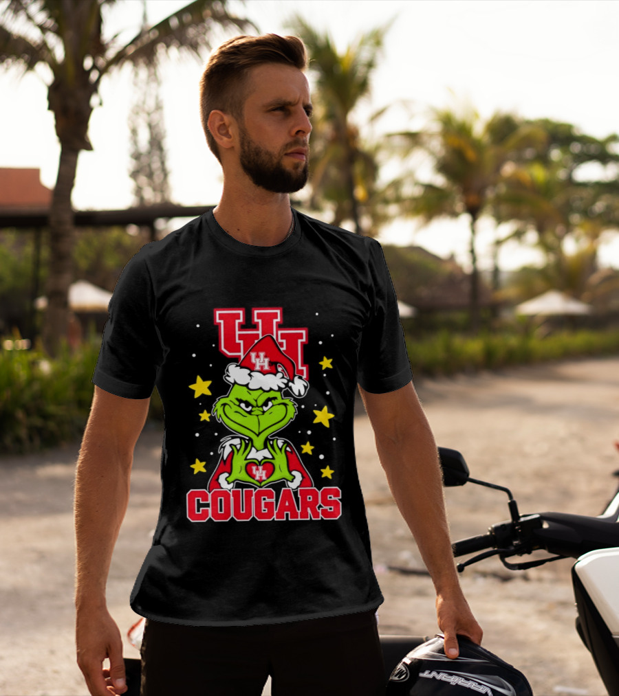 Grinch UH Houston Cougars Christmas Santa Hat Snow Stars T-Shirt