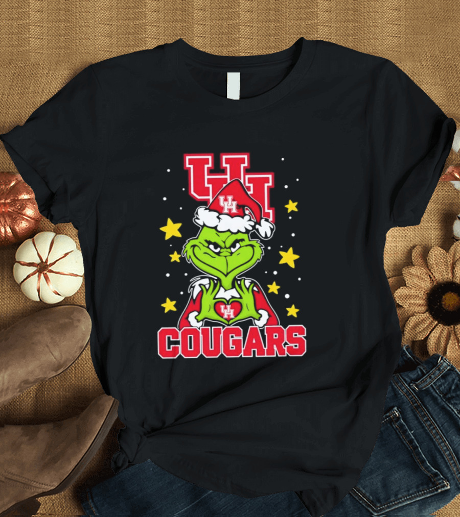 Grinch UH Houston Cougars Christmas Santa Hat Snow Stars T-Shirt