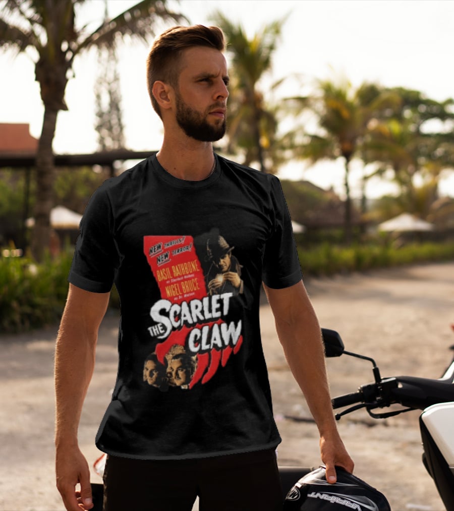 New Thrills New Terror Basil Rathbone Sherlock Holmes Nigel Bruce Dr Watson The Scarlet Claw T-Shirt