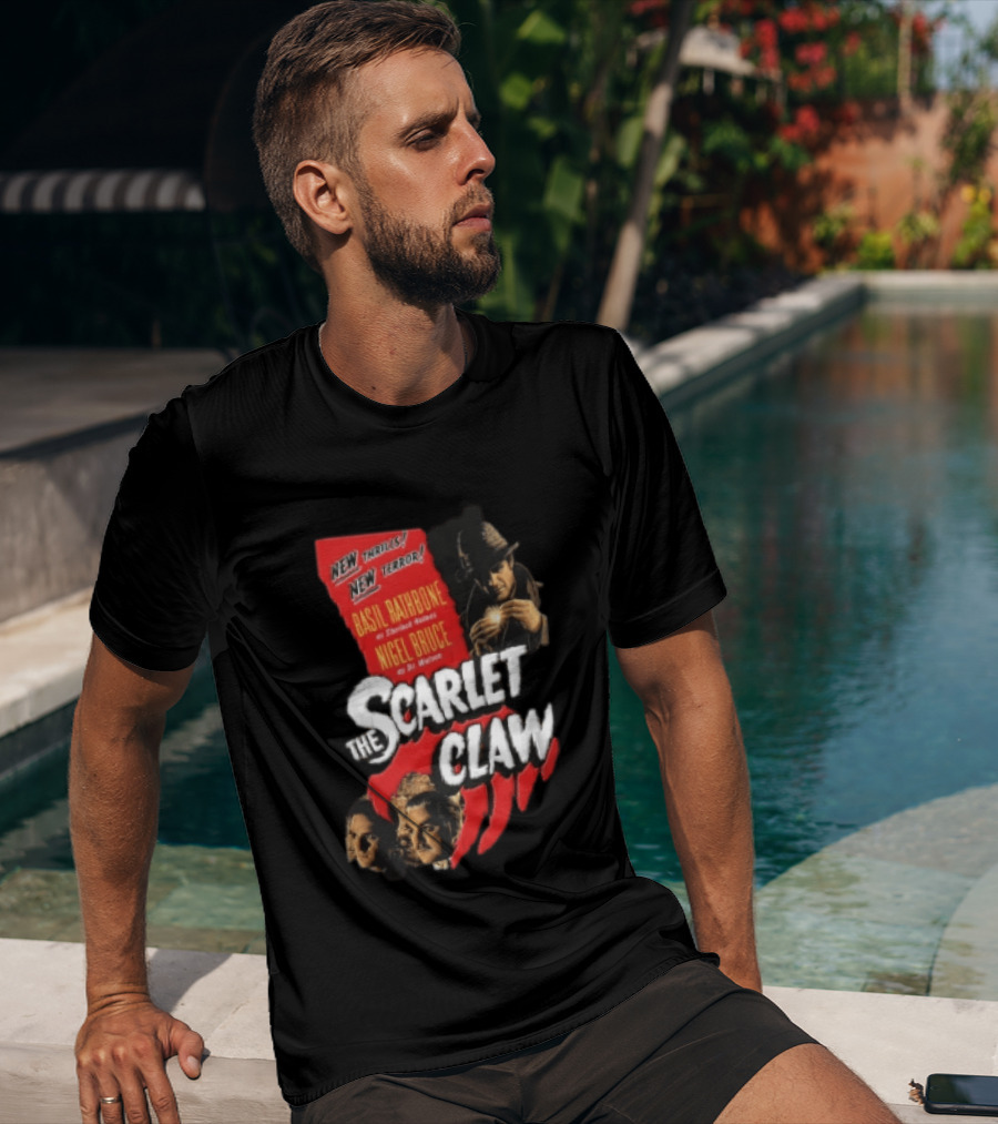 New Thrills New Terror Basil Rathbone Sherlock Holmes Nigel Bruce Dr Watson The Scarlet Claw T-Shirt