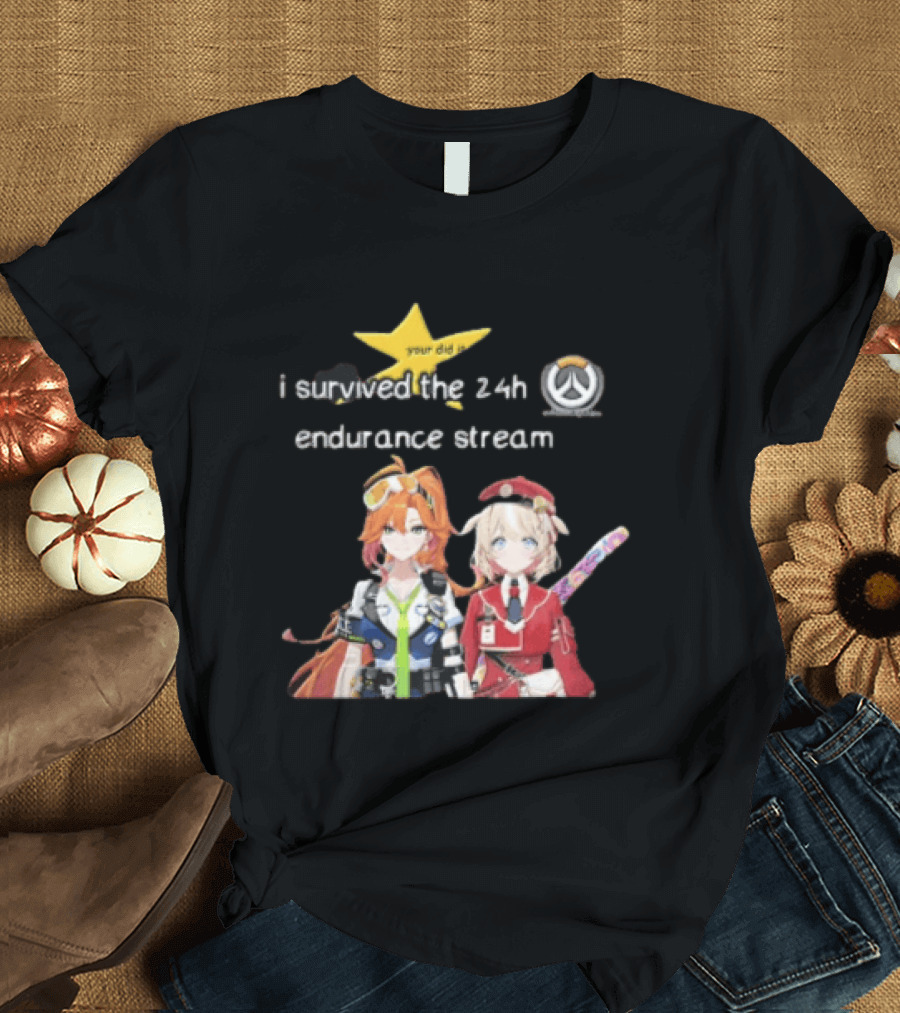 Over I Survived The 24h Endurance Stream Two Anime Girls T-Shirt
