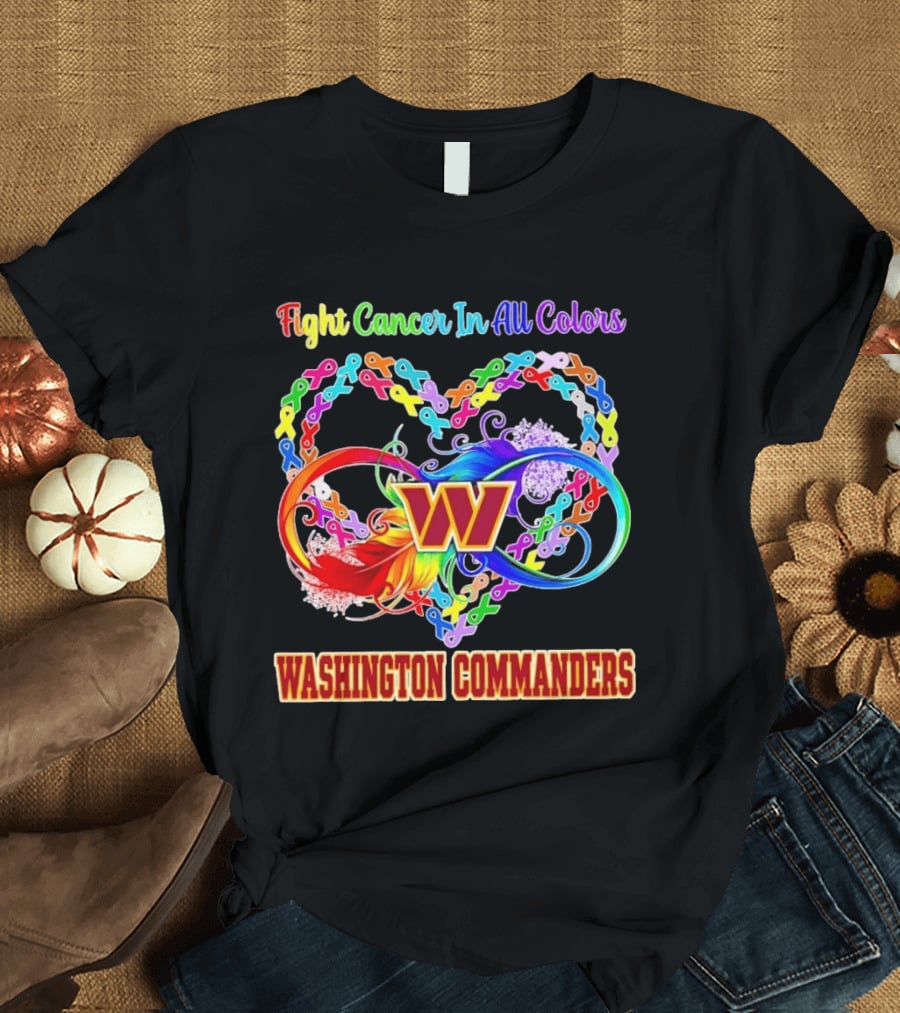 Washington Commanders Fight Cancer In All Colors Ribbon Heart T-Shirt