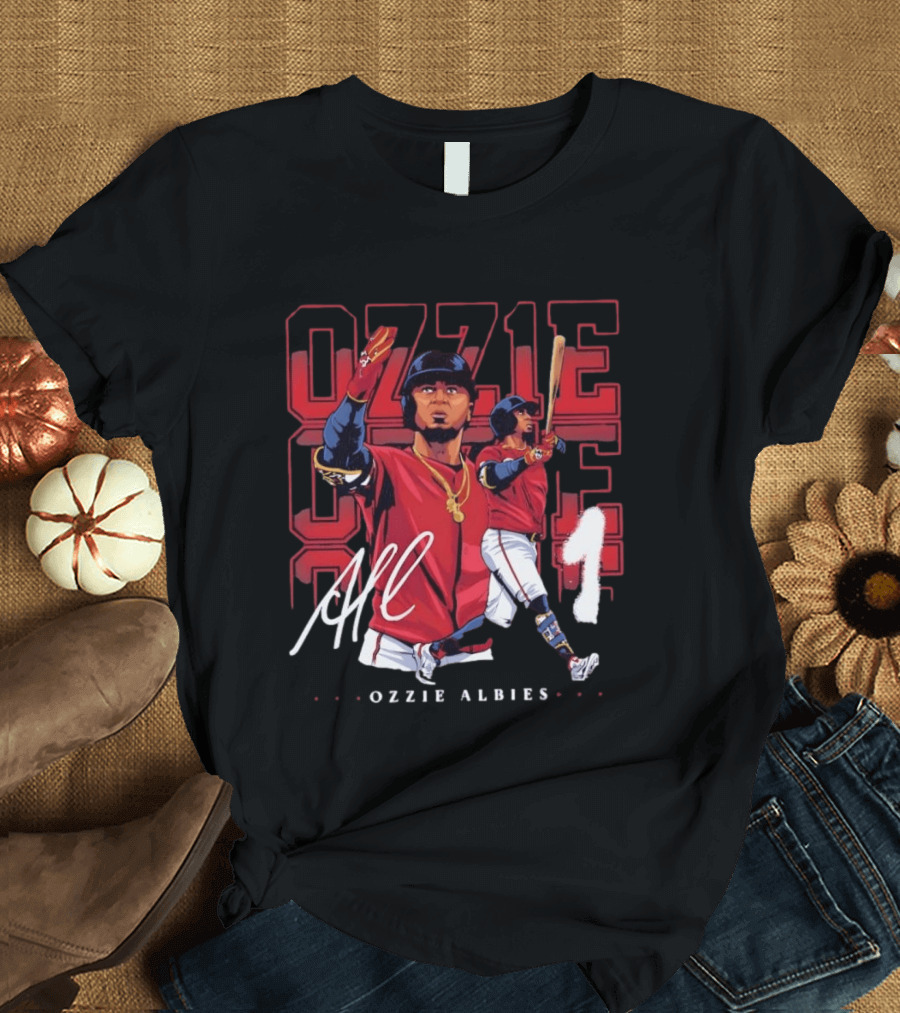 Atlanta Braves Ozzie Albies Signature Red Uniform T-Shirt