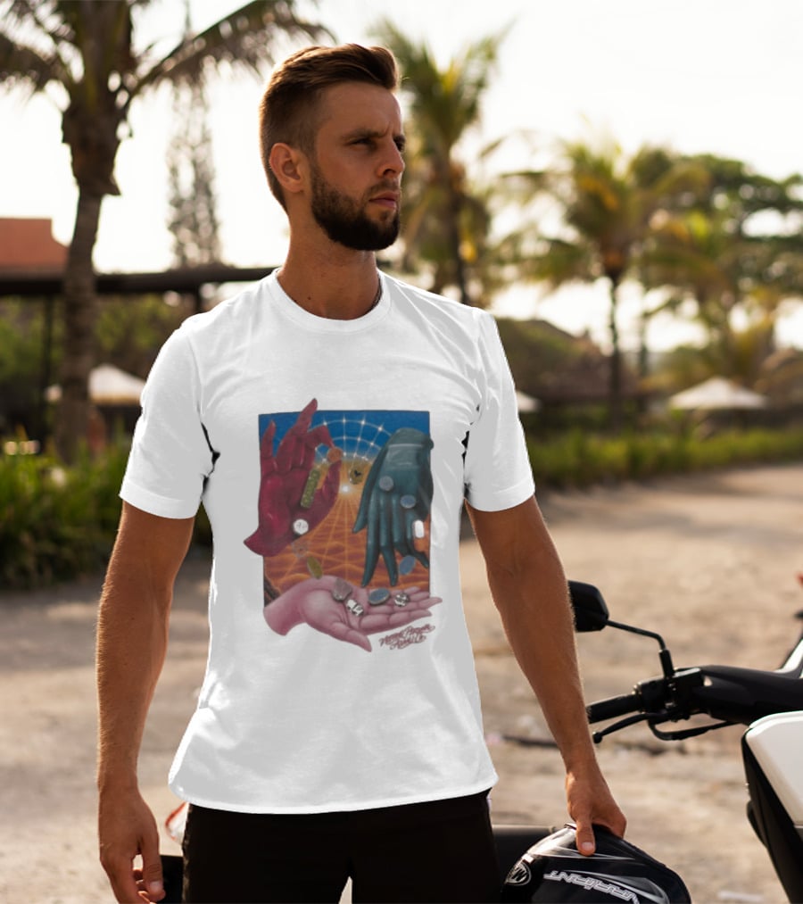 Nothing Personal X Asaali Surreal Hands With Coins And Geometric Grid T-Shirt