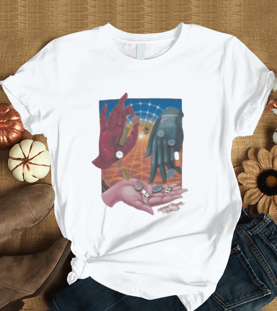 Nothing Personal X Asaali Surreal Hands With Coins And Geometric Grid T-Shirt