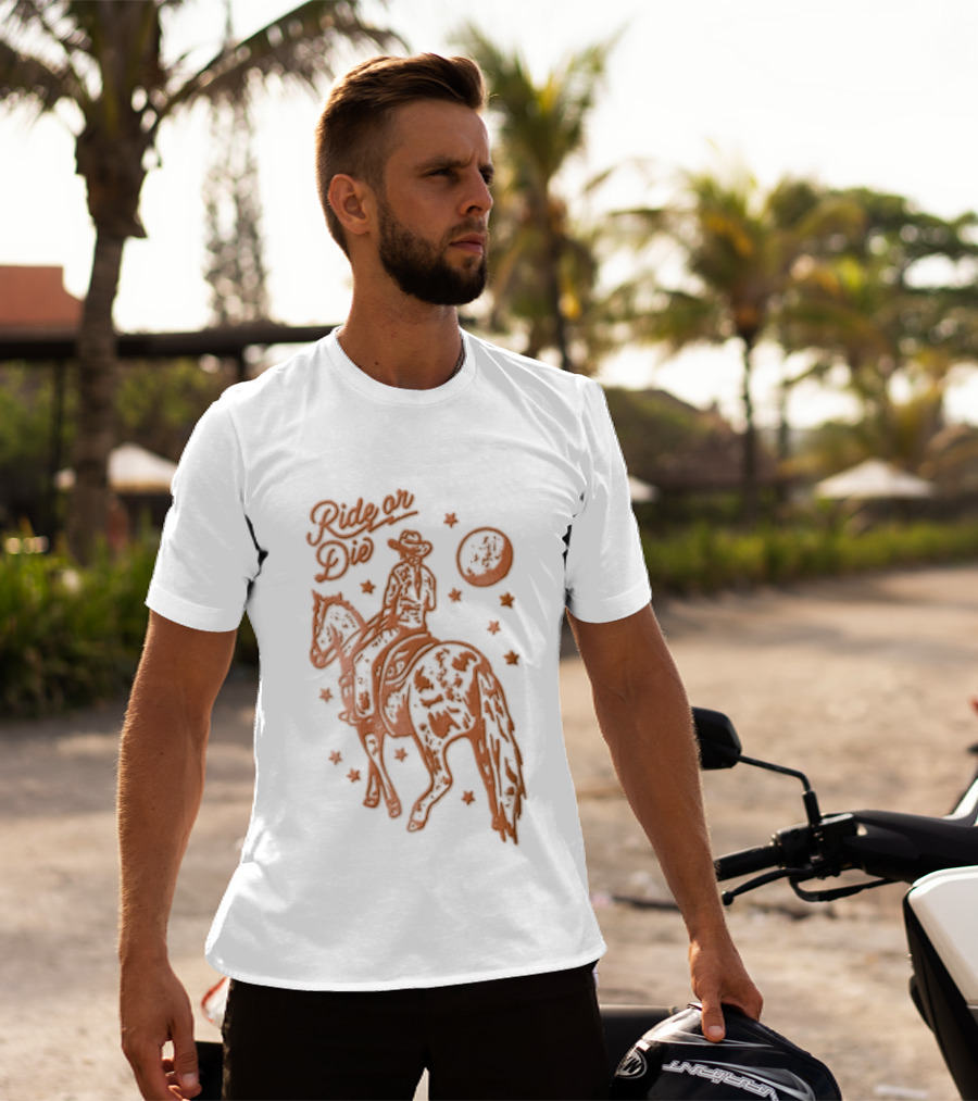 Ride Or Die Cowgirl Horse Under Stars And Moon T-Shirt